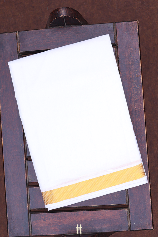 Zari Border White Cotton Velcro Dhoti