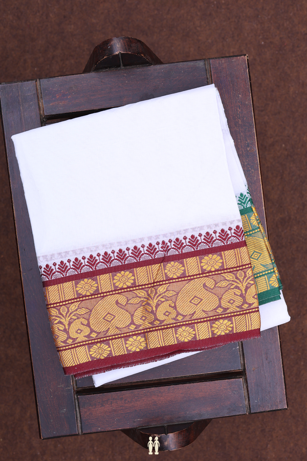 Ganga Jamuna Border White Cotton Dhoti With Angavastram Set