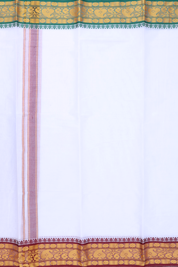 Ganga Jamuna Border White Cotton Dhoti With Angavastram Set