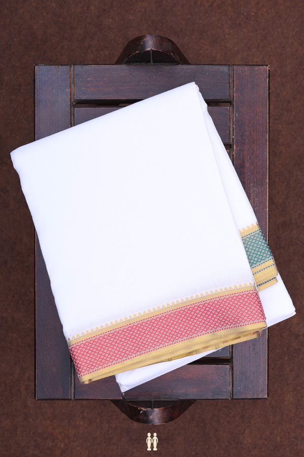 Ganga Jamuna Border White Cotton Dhoti With Angavastram Set