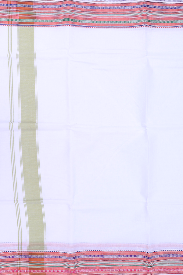 Threadwork Border White Cotton Dhoti With Angavastram Set