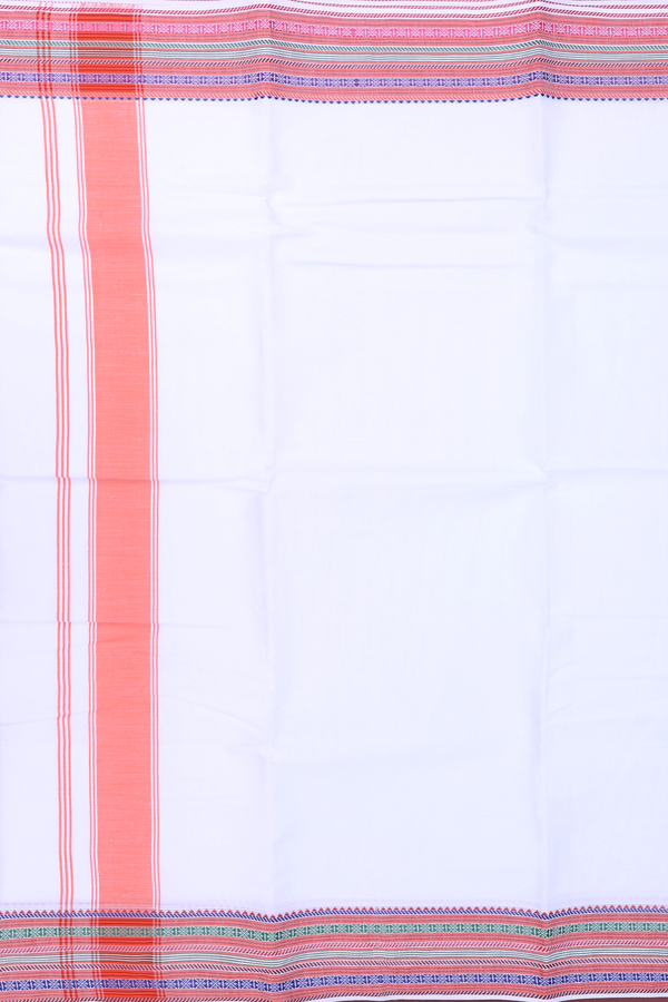 Threadwork Border White Cotton Dhoti With Angavastram Set
