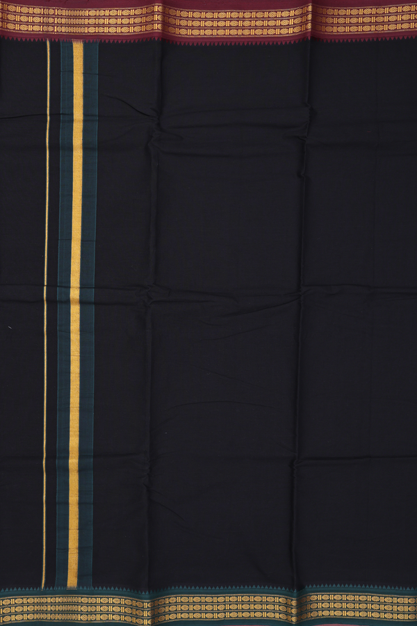 Contrast Border Black Cotton Dhoti With Angavastram Set