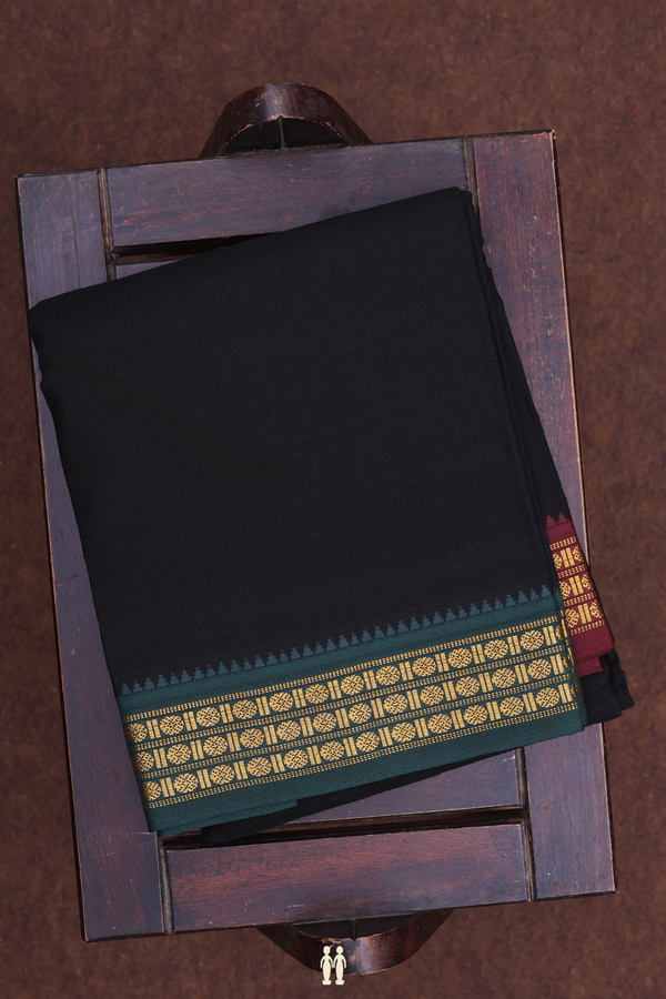 Contrast Border Black Cotton Dhoti With Angavastram Set