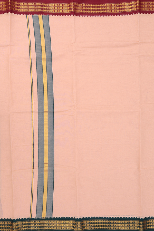 Ganga Jamuna Border Orange Cotton Dhoti With Angavastram Set