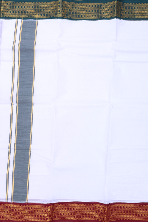 Ganga Jamuna Border White Cotton Dhoti With Angavastram Set