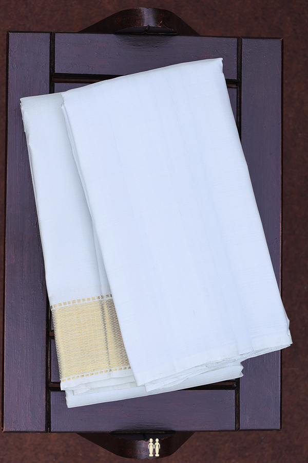 Zari Border Pastel Blue Silk Dhoti With Shirt Material