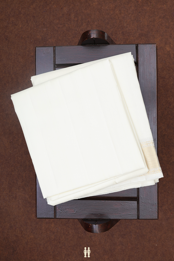 Zari Border White Silk Dhoti With Shirt Material