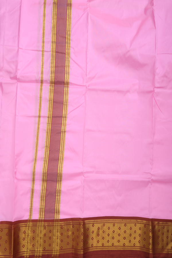 Contrast Border Pink Silk Dhoti With Angavastram Set
