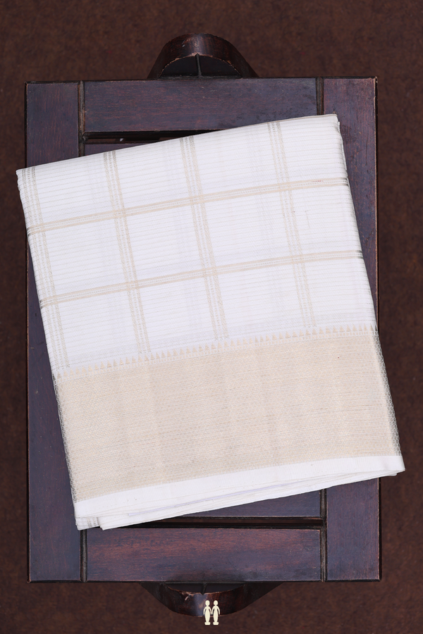 Checks Design White Silk Dhoti With Shirt Material