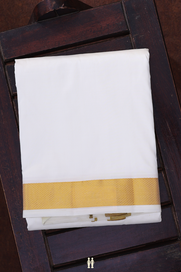 Zari Border Egg White Silk Dhoti With Angavastram Set