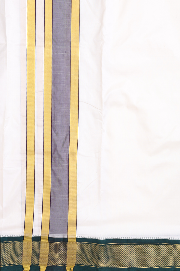 Ganga Jamuna Border Egg White Silk Dhoti With Angavastram Set
