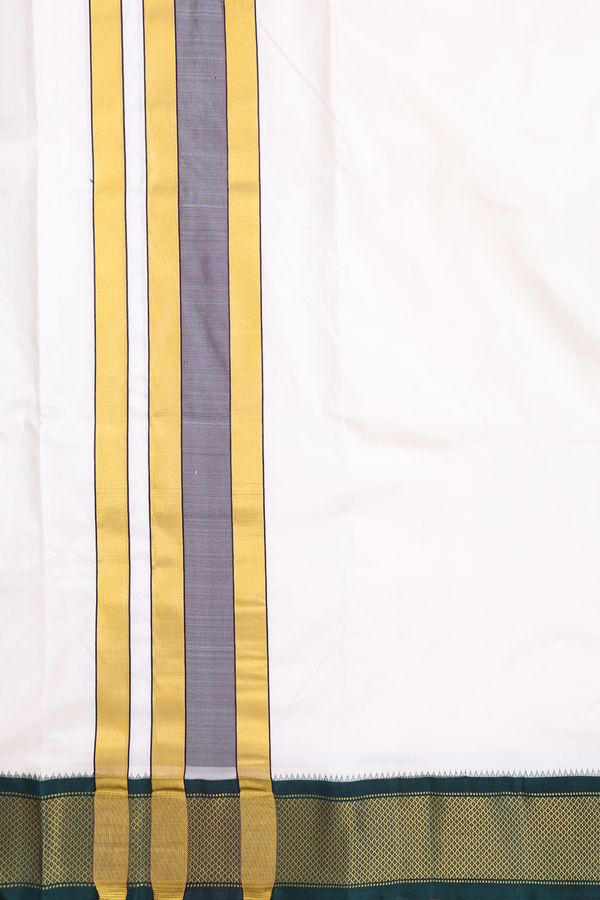 Ganga Jamuna Border Egg White Silk Dhoti With Angavastram Set