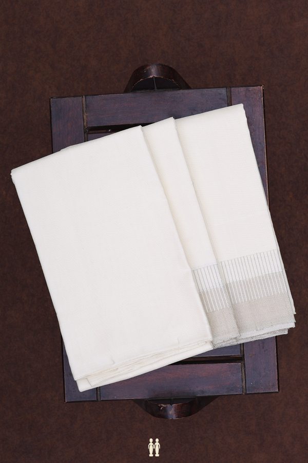 Seepu Rekku Border Off White Silk Dhoti With Shirt Material