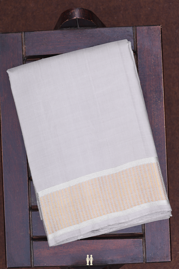 Zari Border Grey Silk Dhoti With Angavastram Set