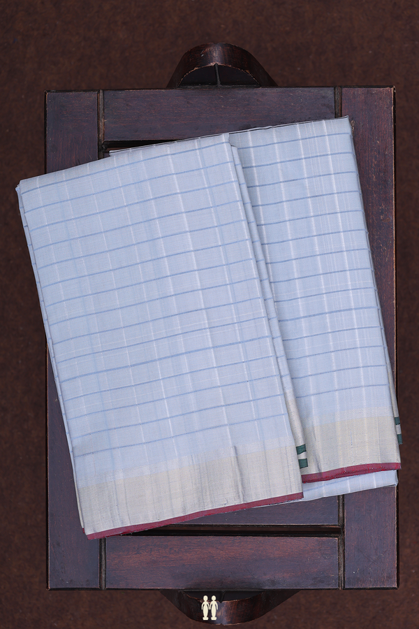 Checks Design Grey Silk Dhoti With Shirt Material