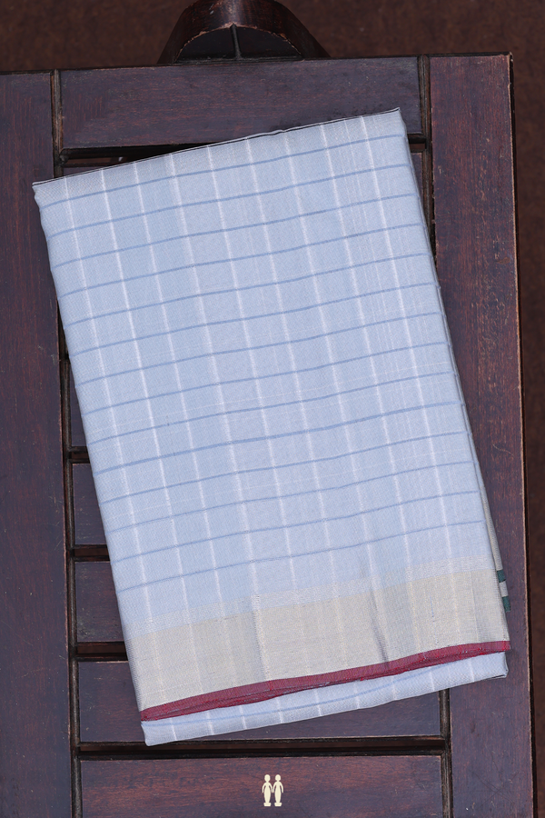 Checks Design Grey Silk Dhoti With Shirt Material