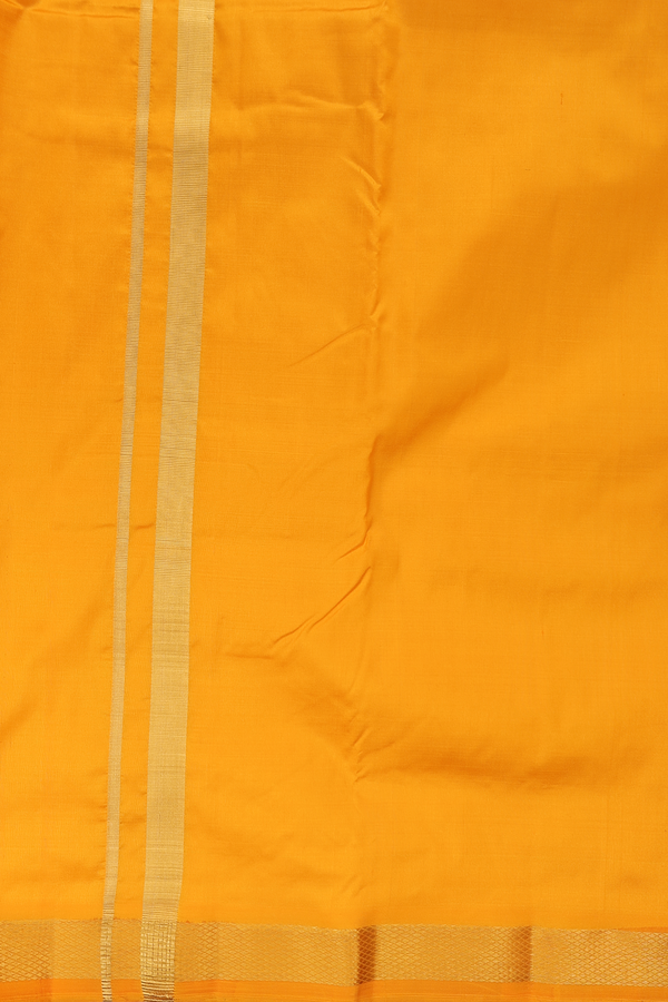 Zari Border Orange Silk Dhoti With Angavastram Set