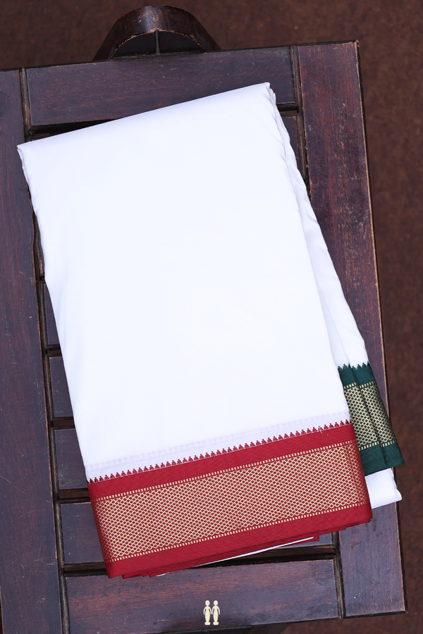Ganga Jamuna Border White Silk Dhoti With Angavastram Set