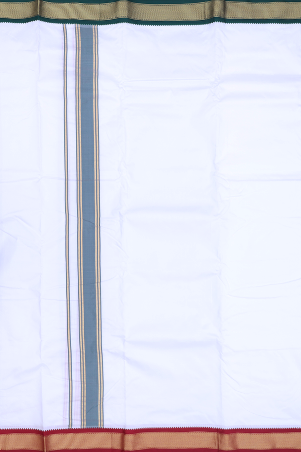 Ganga Jamuna Border White Silk Dhoti With Angavastram Set