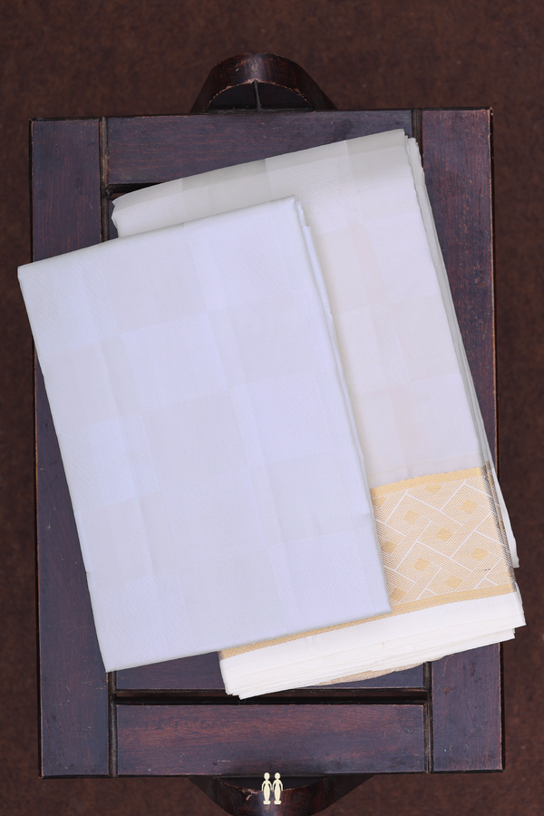 Zari Border White Silk Dhoti With Shirt Material