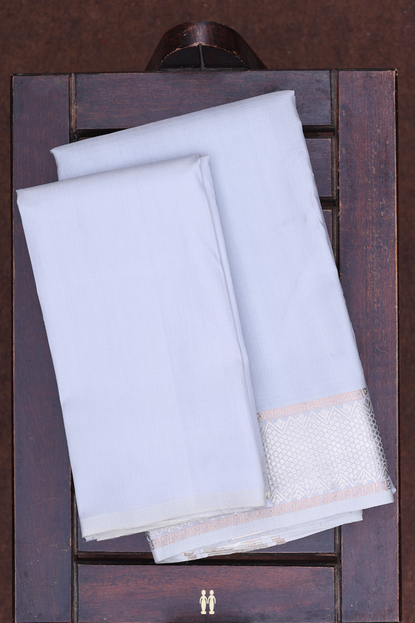 Zari Border Steel Blue Silk Dhoti With Shirt Material
