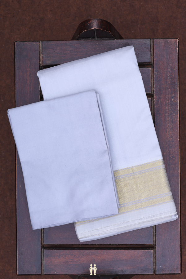 Diamond Border Steel Blue Silk Dhoti With Shirt Material