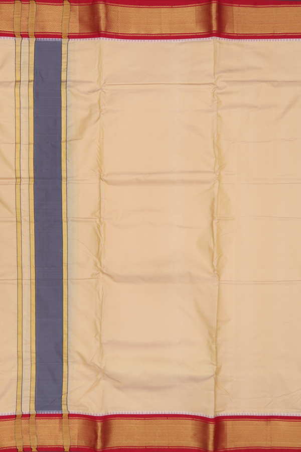 Contrast Border Light Orange Silk Dhoti With Angavastram Set