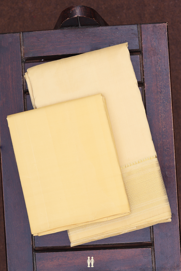 Diamond Border Yellow Silk Dhoti With Shirt Material