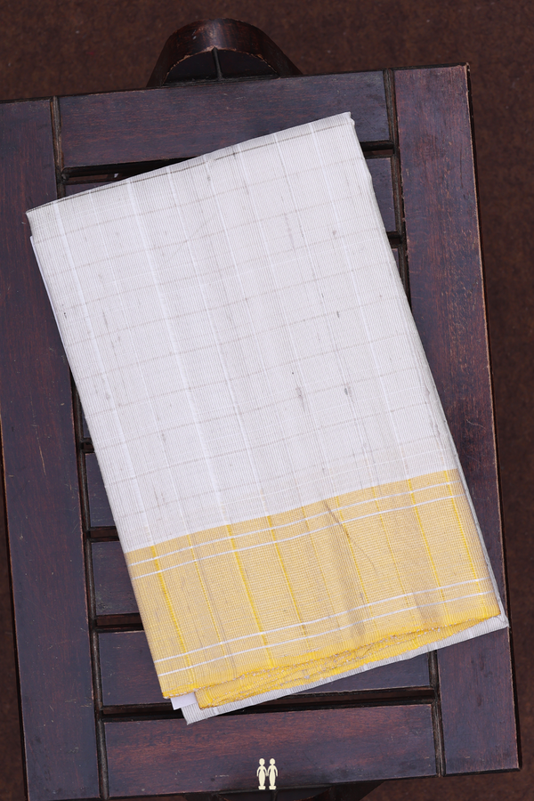 Checks Design White Silk Dhoti With Shirt Material