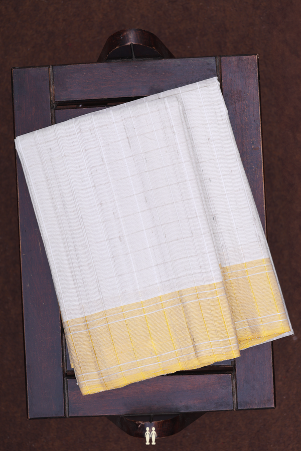 Checks Design White Silk Dhoti With Shirt Material