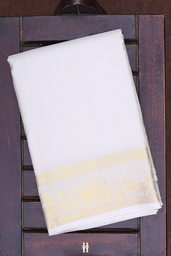 Stripes Design White Silk Dhoti With Angavastram Set
