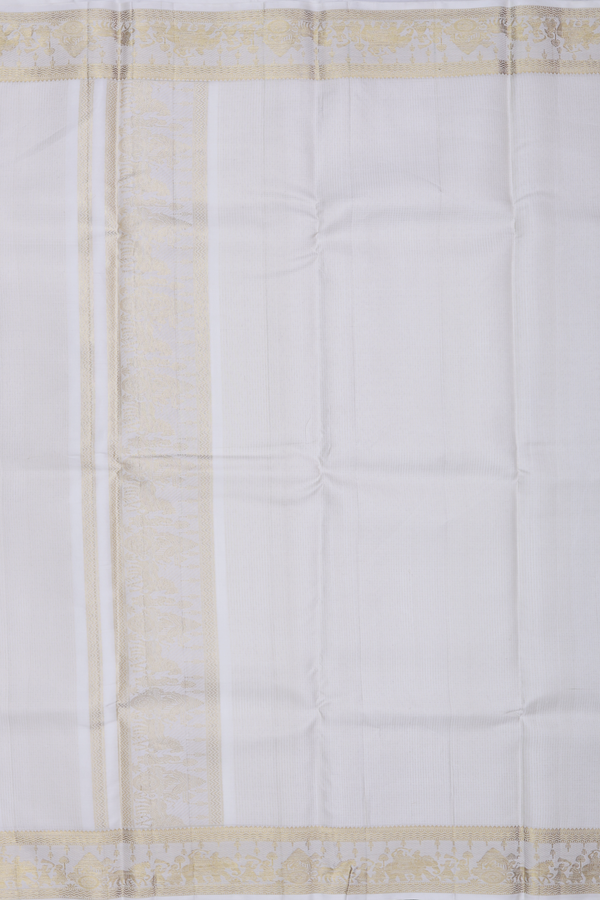 Stripes Design White Silk Dhoti With Angavastram Set