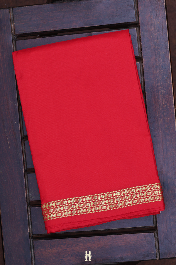 Rudraksh Border Scarlet Red Silk Dhoti With Angavastram Set