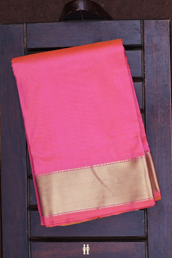 Chevron Border Pink Silk Dhoti With Angavastram Set