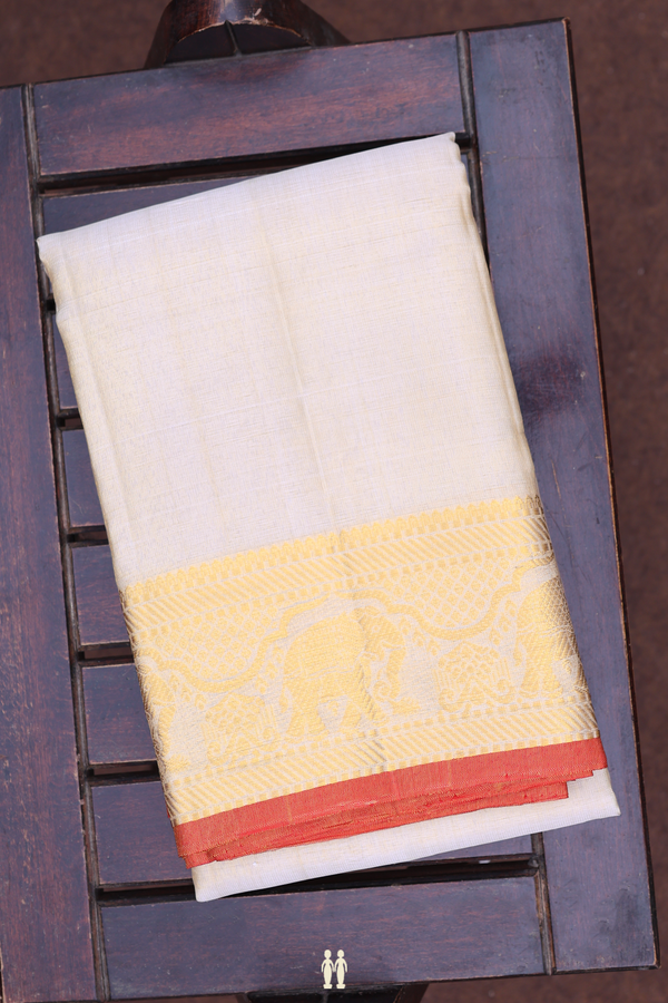 Elephant Border Gold Tissue Dhoti With Shirt Material