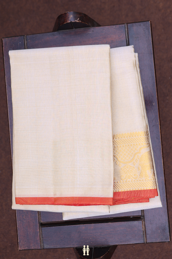 Elephant Border Gold Tissue Dhoti With Shirt Material
