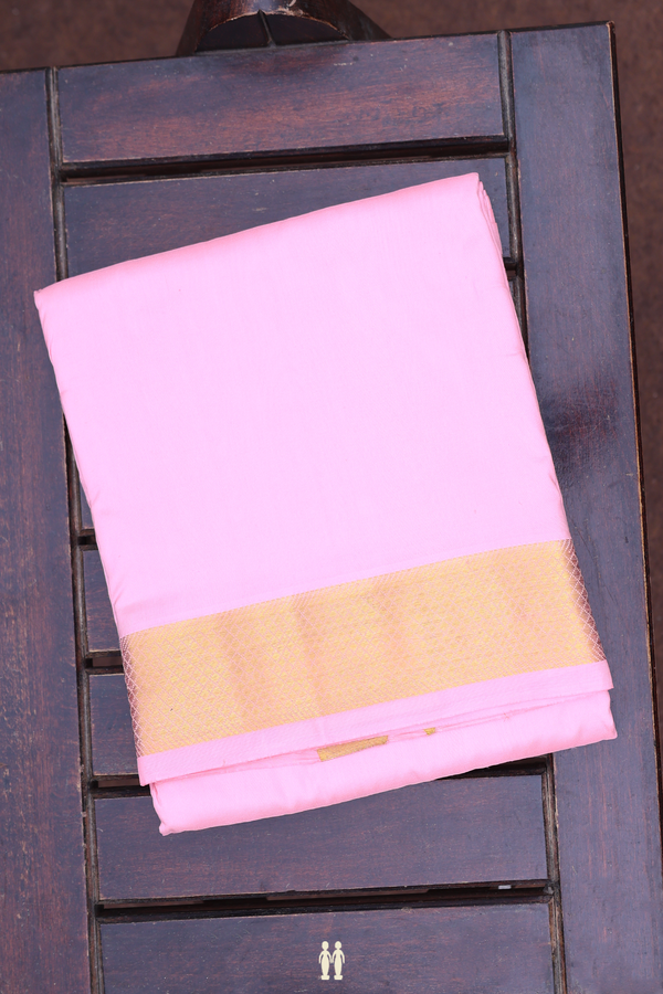 Zari Border Pink Silk Dhoti With Angavastram Set