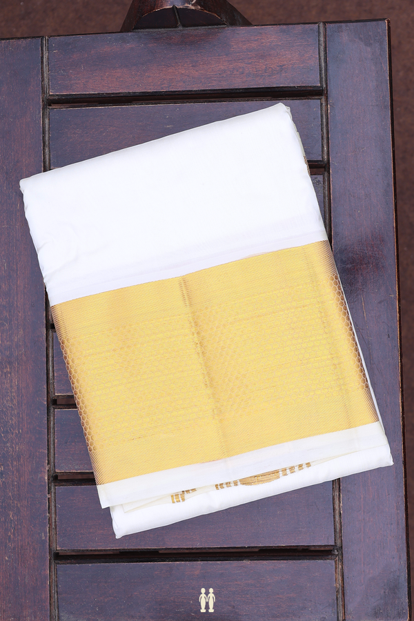 Zari Border Off White Silk Dhoti With Angavastram Set
