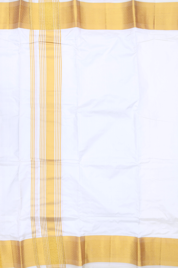 Zari Border Off White Silk Dhoti With Angavastram Set