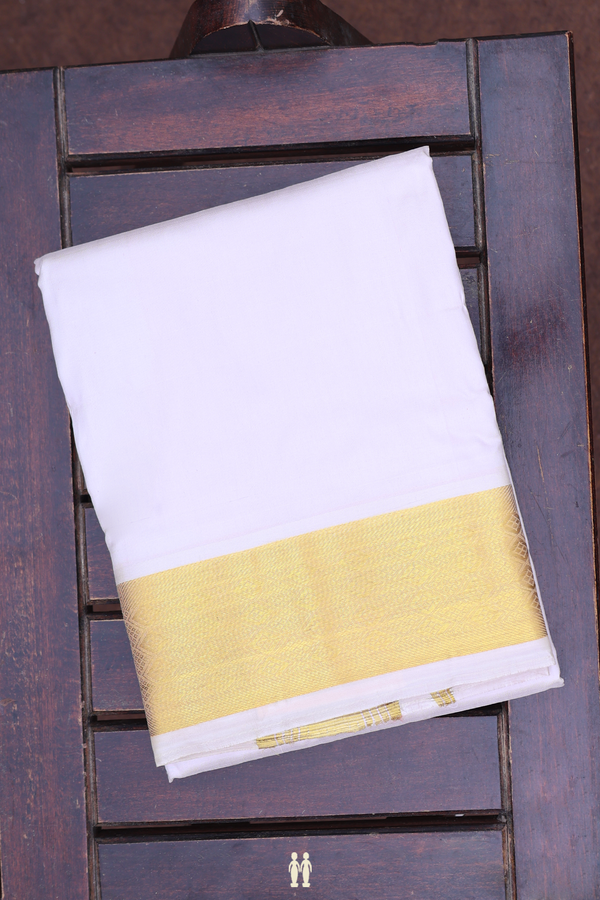Zari Border Light Grey Silk Dhoti With Angavastram Set