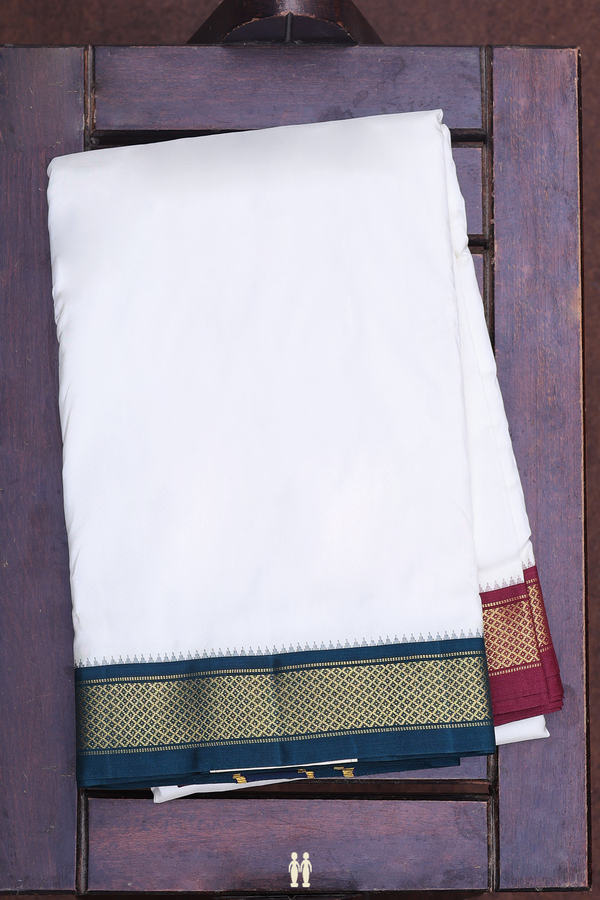 Ganga Jamuna Border White Silk Dhoti With Angavastram Set