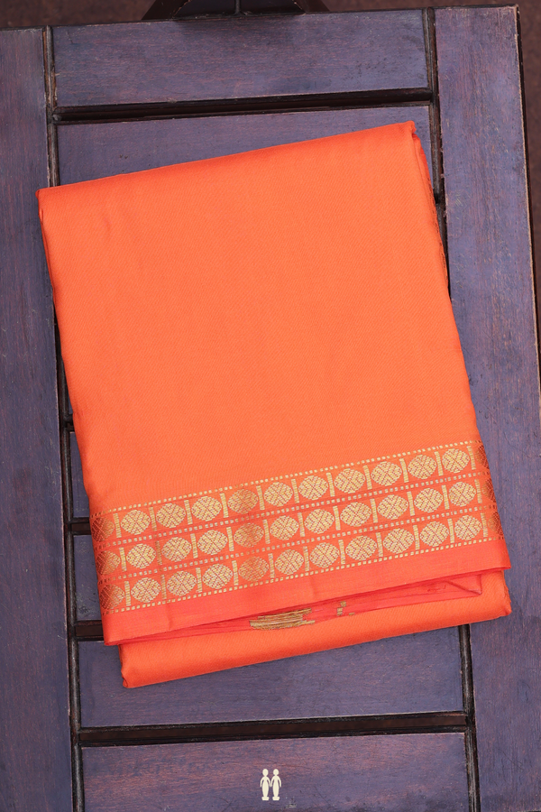 Rudraksh Border Royal Orange Silk Dhoti With Angavastram Set