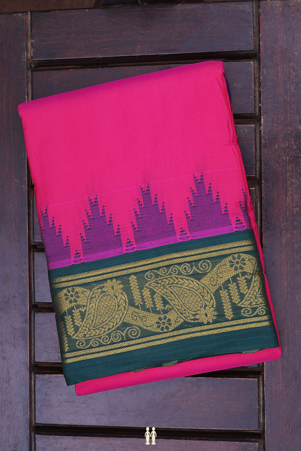 Ganga Jamuna Border Dark Pink Silk Dhoti With Angavastram Set