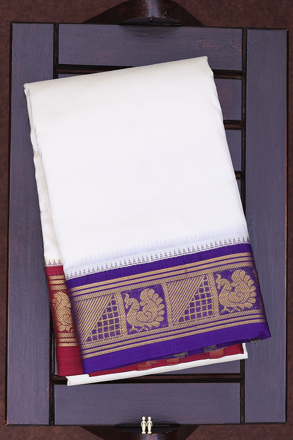Ganga Jamuna Border White Silk Dhoti With Angavastram Set