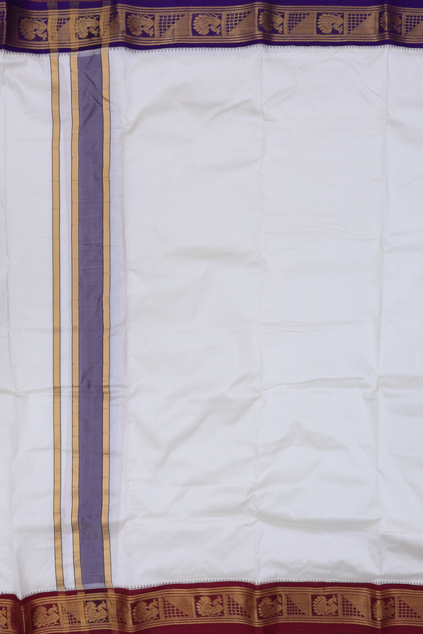 Ganga Jamuna Border White Silk Dhoti With Angavastram Set