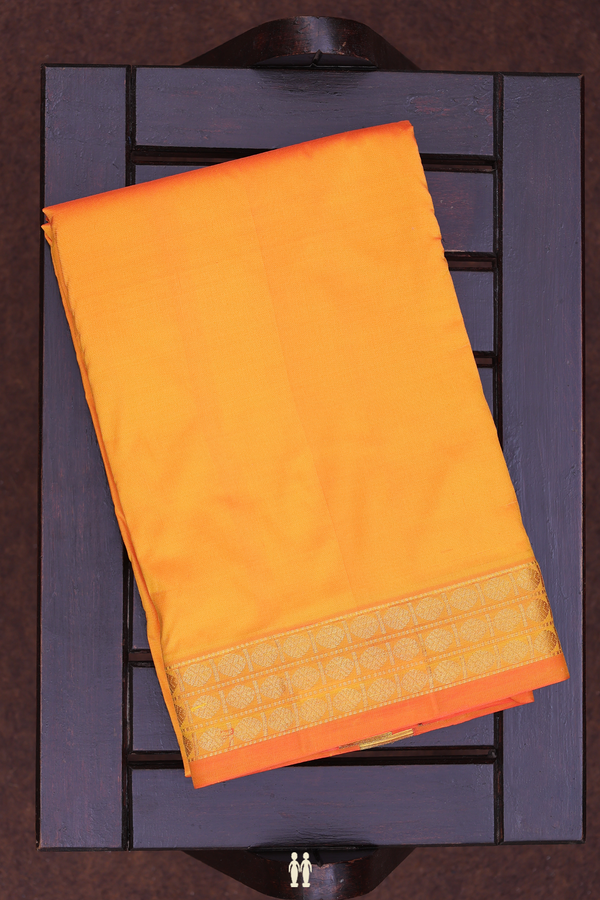 Rudraksh Border Orange Silk Dhoti With Angavastram Set