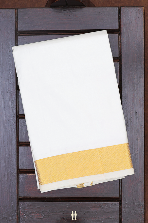 Zari Border White Silk Dhoti With Angavastram Set