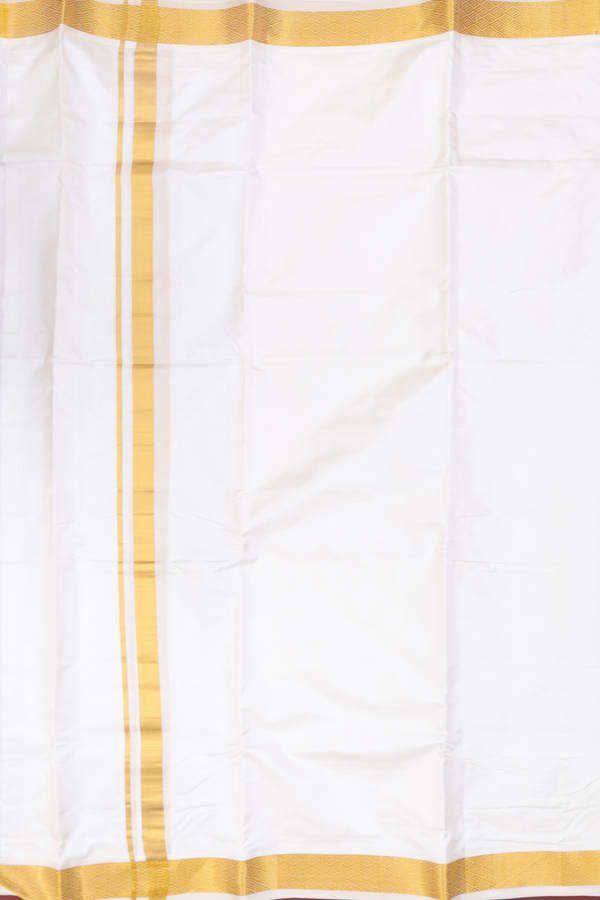 Zari Border White Silk Dhoti With Angavastram Set