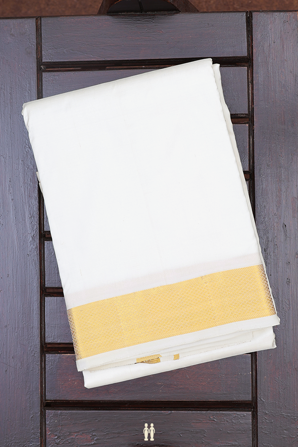 Zari Border White Silk Dhoti With Angavastram Set